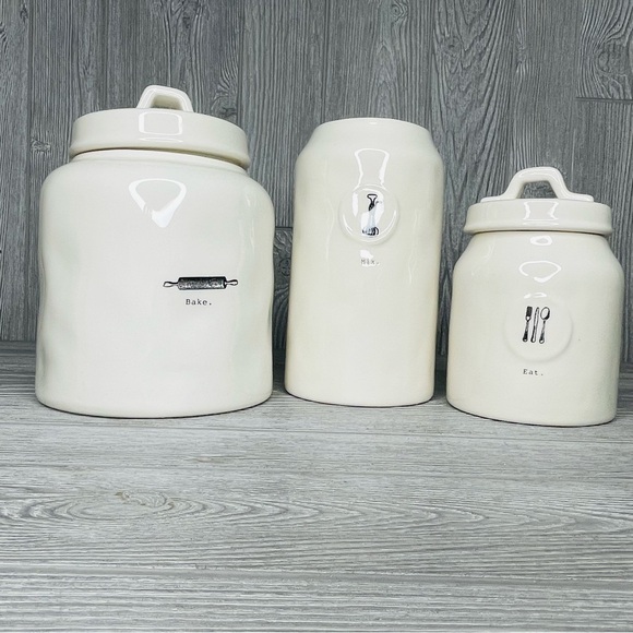 Rae Dunn canister / cookie jar  bundle bake , mix , eat jars with lids ceramic - Picture 5 of 15